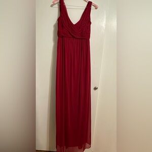 David's Bridal Long Mesh Dress with Cowl Back Detail in Apple